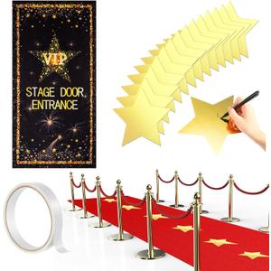 Timtin Red Carpet Runner for Party VIP Stage Movie Night 55gsm Thickness 2.62 x 14.5 ft Red Runner Rug Carpet 24 Gold Star Paper Cutouts Film Accessories Wedding Halloween Party Decoration Supplies