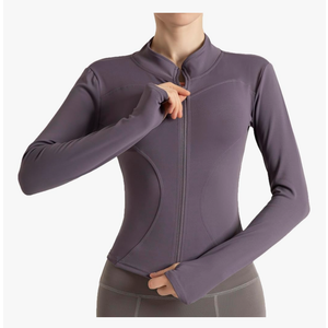 Women's Cropped Lightweight Stretchy Running Track Jackets Full Zip Slim Fit Athletic Tops with Thumb Holes, L