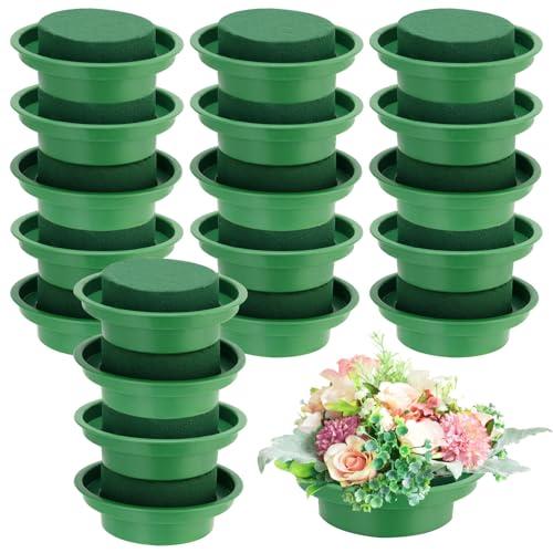 PINGEUI 20 Pack 4.7 Inch Floral Foam with Bowl, Round Wet Floral Foam, Green DIY Flower Arrangement Kit, Flower Supplies Foam for Decoration