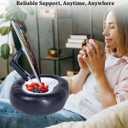 MAGNETIC TABLET PILLOW STAND WITH SNACK TRAY FOR 4–11" DEVICES | 360° ADJUSTABLE VIEWING WITH SOFT LEATHER SUPPORT FOR COMFORTABLE HANDS-FREE READING, STREAMING, VIDEO CALLS, AND TRAVEL.
