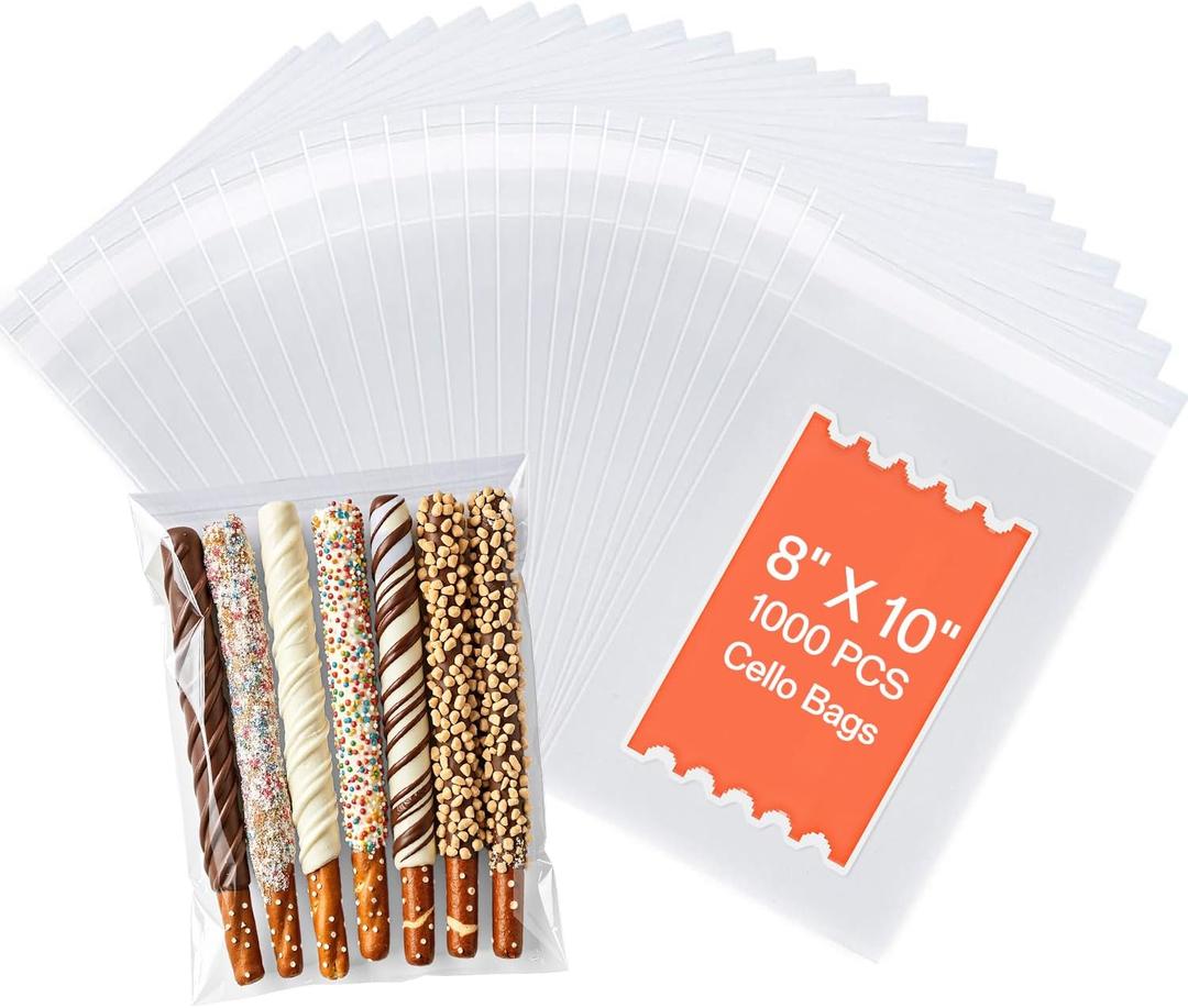 Joybest 1000 Pack - 8 x 10 Inch Clear Cellophane Bags, Self Sealing Cello Plastic Poly Bags for Cards, Envelopes, Photos, Prints