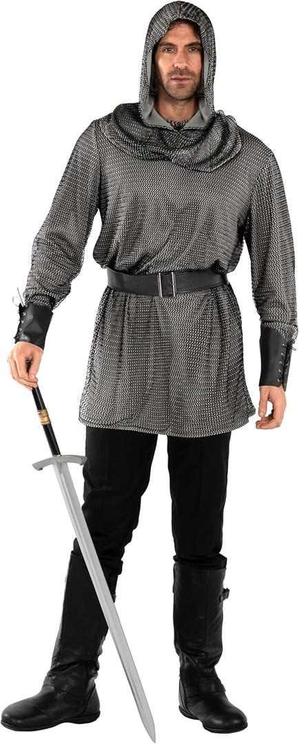 Morph Knight Costume Adult, Chain Mail Armor Men, Knight Chainmail Shirt Costume, Male Crusader Halloween Costumes For Men (Medium)