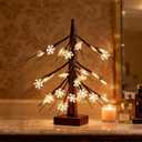 Bluesea Brown Birch Tree with LED Lights, Tabletop Tree with Snowflake Decorations, Battery Powered Timer Money Tree, Christmas Decorations Lighted Tree for Indoor Home Decor (1 PCS)