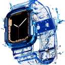 Blingbrione Clear Band Compatible Apple Watch Women 38mm 40mm 41mm 42mm 44mm 45mm 46mm Men,Transparent Jelly Soprt Strap with Cover Case Protector for iWatch Series 10 9 8 7 6 5 4 3 2 1 SE Blue Pink White Fluorescent Green