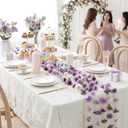 6 Pcs 35.4 Inch Artificial Purple Flower Garlands with 3 Pcs 10 Ft Wedding Tulle Table Runner Wildflower Vines Floral Table Runner Garlands for Wedding Bridal Shower Spring Tea Party, 29 inches x 120 inches