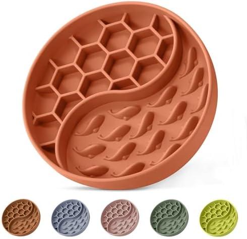 ZOURYNUA Slow Feeder Dog Bowls, Silicone Pet Food Bowls with Suction Cups, Non-Slip Dog Feeding Slow Down Pet Eating Speed for Fast Eaters, Anxiety Relief & Fun Added (Orange)