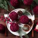 Hungdao 9 Pcs Burgundy Christmas Ornaments Velvet Ball Flocked Chenille Christmas Tree Ball Ornaments Decorative Xmas Hanging Decoration for Xmas Tree Decor, 2.36 Inch