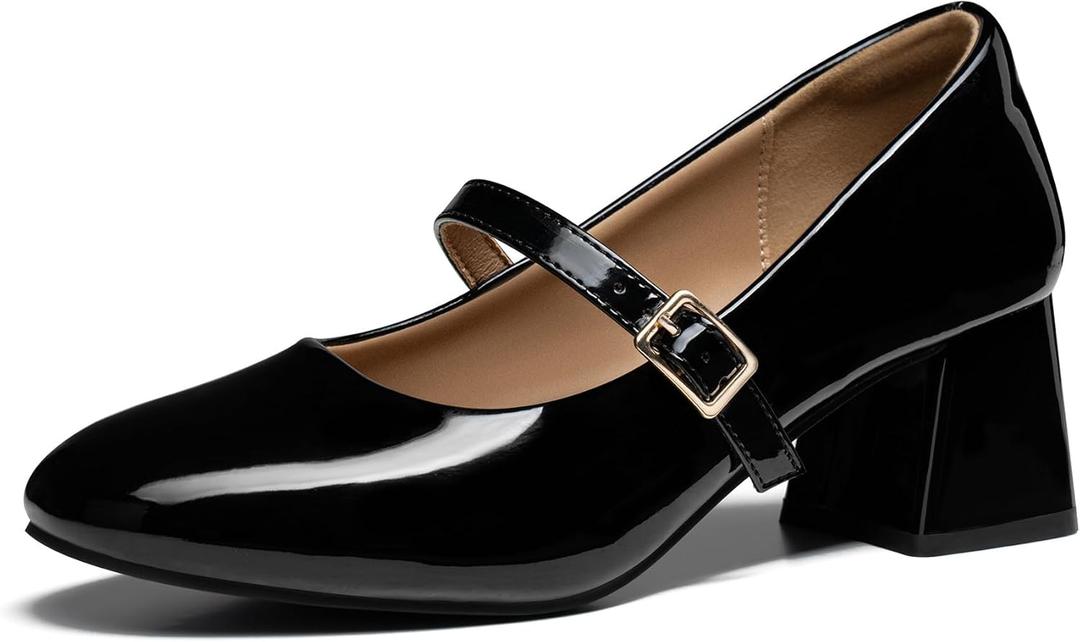 Trary Mary Jane Shoes Women, Chunky Mary Janes Heels for Women Shoes Dressy Casual, Dress Shoes for Women Block Heels Closed Toe Mary Jane Pumps (8, Black)