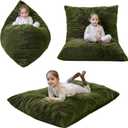 MAXYOYO 3 in 1 Kids Bean Bag Chair Bed, Child Floor Sofa for Gaming, Reading, Faux Fur Floor Mattress with High-Density Foam Filling for Living Room Bedroom (Green)