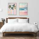 2Pcs Pink Beach Canvas Wall Art, Peach Palm Tree Canvas Print Wall Decor Preppy Prints Artwork Painting Beach Decoration for Gallery Living Room Bedroom, Unframed (16x24inch) (24L" x 16W")