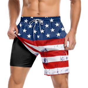 American Trends Mens Swim Trunks with Compression Liner Board Shorts for Men Quick Dry Swimsuits Bathing Suit Swimwear M-XXL (XXL, American Flag)