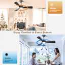 Black Ceiling Fan with Light: 42-Inch Ceiling Fan 3 Blades Low Profile Outdoor - Modern Ceiling Fans with Remote APP Control Quiet Reversible DC Motor for Patio Living Room