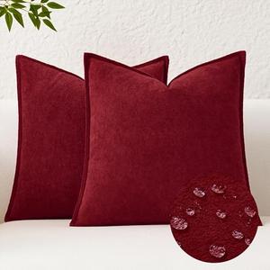 Kevin Textile Valentines Decorative Pillow Covers Burgundy 24x24 Inch Pack of 2 Soft Boucle Textured Waterproof Euro Pillowcases Elegant Pillows for Couch Sofa Chair Bed Home Decor Indoor Outdoor