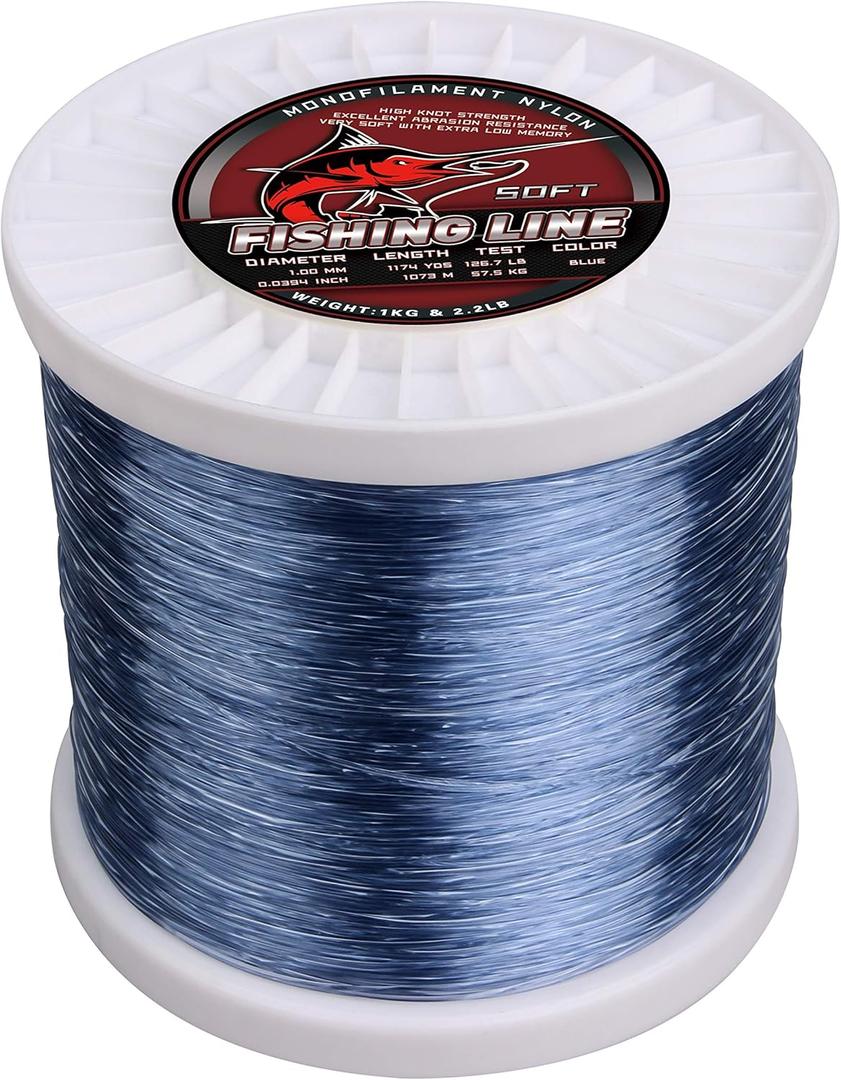 Big Game Monofilament Fishing Line 2.2 Pound Spool Clear Fishing Lines Nylon Mono Fishing Line Leader Super Strong for Saltwater Freshwater Fishing 1174-13041Yds, 14-127 lbs (0.3mm/13.7lb - 7108.5 yds, Blue)