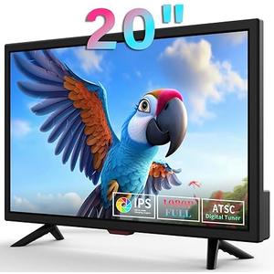 TV 20 inch,Small Kitchen Flat Screen TV with Headphones Port,HDMI,USB and VGA Ports,DV-12V Cable & AC Adapter for use in Your Bedroom & Caravan (Full View Television)