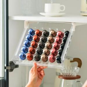 Coffee Pod Capsule Drawer Organizer,Compatible with Nespresso Original Pods, 30-Capacity Clear Drawer Organizer & Stand,for Under Cabinet Pod Storage Holder & Accessories
