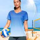 SANTINY Women's V Neck Short Sleeve Shirts Uv Protectioin Moisture Wicking Hiking Workout Athletic T Shirts for Women (Blue, S)