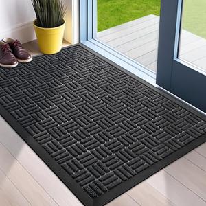 Mibao Front Door Mat, Heavy Duty Durable Welcome Mat for Outdoor Indoor, Dirt Trapper Waterproof Super Absorbent Door Mat for Entryway Outside Patio Porch, 29.5" x 17", Black