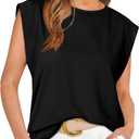 WIHOLL Cap Sleeve Tops for Women Summer Top Basic Tee Shirts Business Casual Tank Loose Fit 2026 Fashion (Black, S)