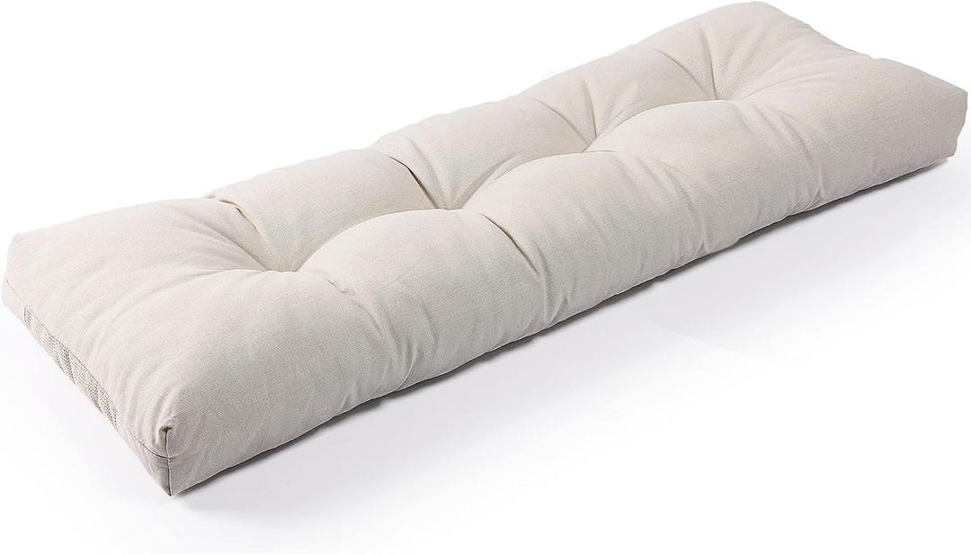 SUNROX LokGrip Non Slip Tufted Memory Foam Bench Cushion, FadeShield Water Resistant Durable Thicken Outdoor/Indoor Bench Seat Pads 59x16x4 inch, Cream
