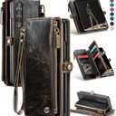 Defencase Wallet Case Compatible with Samsung Galaxy Z Fold 4 with RFID Blocking Card Holder & S Pen Holder Slot PU Leather Magnetic Snap Flip Zipper Strap Phone Case Fit for Galaxy Z Fold 4, Coffee