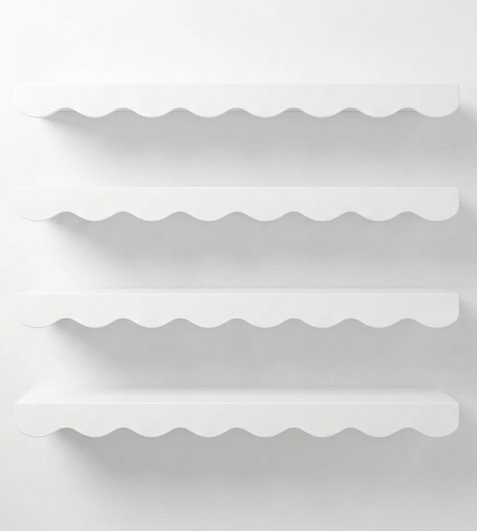 4 Tier Wall Mounted Wave Shelves, White 
