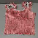 Women Y2K Gingham Peplum Cami Shirt Sleeveless Bow Tie Camisoles Spaghetti Strap Plaid Tank Tops Summer Striped Crop Top (Medium, D Lace Trim Red)