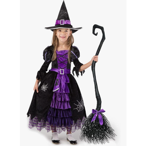 Spooktacular Creations Fairytale Witch Cute Witch Costume Deluxe Set with Broom for Girls, S