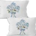 Blue Hydrangea Floral Throw Pillow Covers 16x24, Coquette Blue Bow Hydrangea Bouquet Decorative Pillow Covers for Girly Bedroom Room Dorm Apartment, Floral Accent Pillows Cover Pillowcases