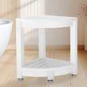 Magam Corner Shower Stool for Inside Shower-Waterproof Teak Shower Bench with Storage Shelf,Adiustable Height,Shower Stool for Shaving Legs,Non-Slip Feet & Spa Foot Rest for Bathroom, Easy Assembly (17.3, White)