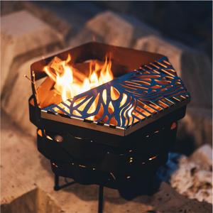 Fire Pit, Halo Fire Place Outdoor Portable Wood Fire Pits Includes A Grill, A Bag, Hexagonal Fireplace for Patio Camping Gift (Alien Hollow Design Hot-Rolled Steel Firepit with a Grill, Medium)