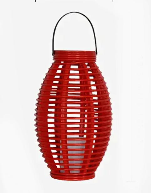 LED Lantern with LED Candle , Garden Lantern for Outdoors, Solar Lights for Outdoors, Includes Solar Module and Battery, Party Decoration, Red