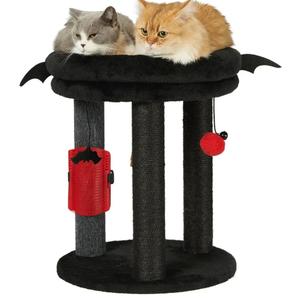 MECOOL 4in1 Small Cat Tree,Scratching Post with Tower Soft Bed, Sisal Carpet Jute Posts with Three Hanging Ball Toys and Massage Brush for Indoor Cats and Kittens, Black