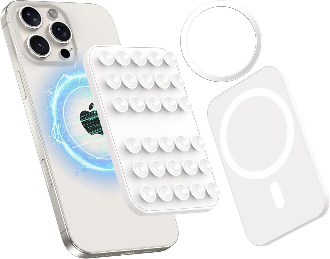 Patented Magnetic Sticky Phone Suction Grip Mount for MagSafe Case,Magnet Silicone Portable Stand Holder for iPhone 16/15/14/13/12 Series and Android, Hands-Free Selfies and Videos (White)