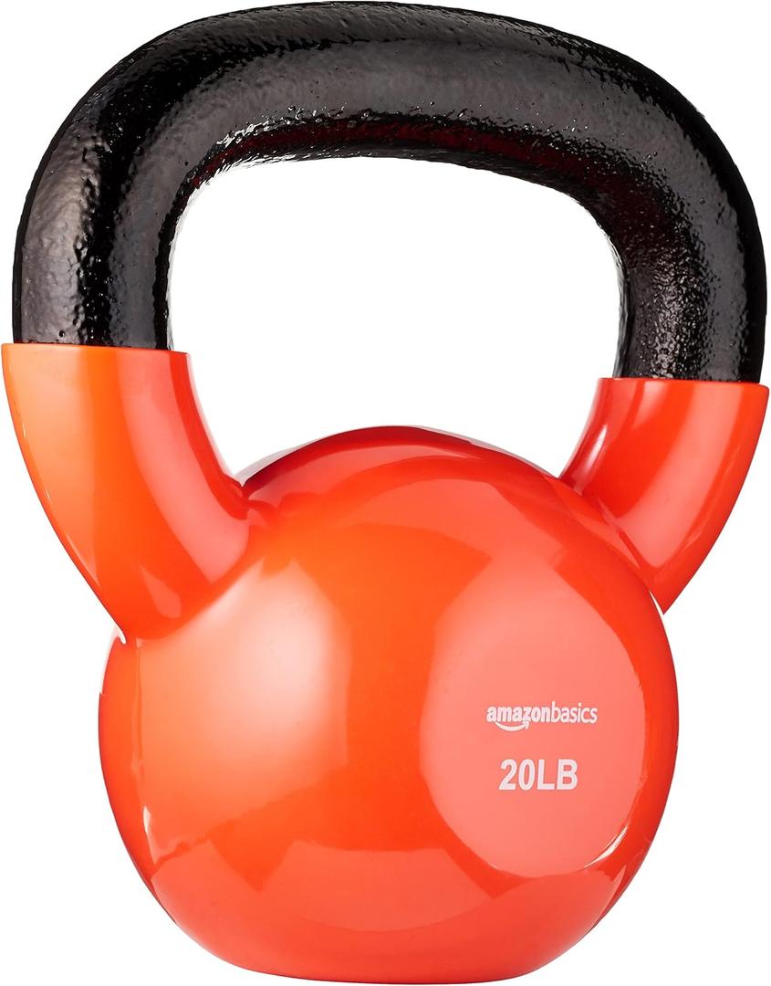 Amazon Basics Vinyl Coated Cast Iron Kettlebell for Strength Training, 20 Pounds, Textured Wide Handle, Orange