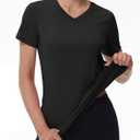 MAGCOMSEN Women's Workout Tops Short Sleeve UPF 50+ Athletic Shirts Quick Dry V-Neck T-Shirt Moisture Wicking Gym Tee (Black, L)