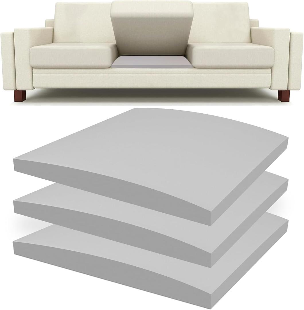 Couch Cushion Support for Sagging Seat 20" x 20" High-Density Curved 40D Foam Cushion for Couch, Furniture Seat Under Cushion Sag Repair (Gray) (3 Pack, Grey)