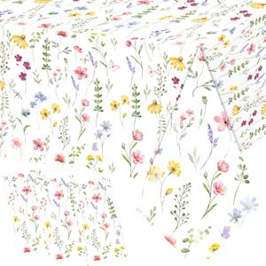 3Pcs Colorful Wildflower Table Cloth Plastic Floral Table Cloth Flower Tablecloth Wildflower Party Decorations Butterfly Tablecloth Spring Tablecloths for Party Birthday Baby Shower Wedding