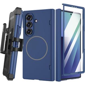 Maxdara for Z Fold 7 Magnetic Case with Belt Clip Holster, [Compatible with Magsafe] [Tempered Glass Screen Protector] [Hinge Protection] Magnet Hard Cover for Samsung Galaxy Z Fold 7 - Blue