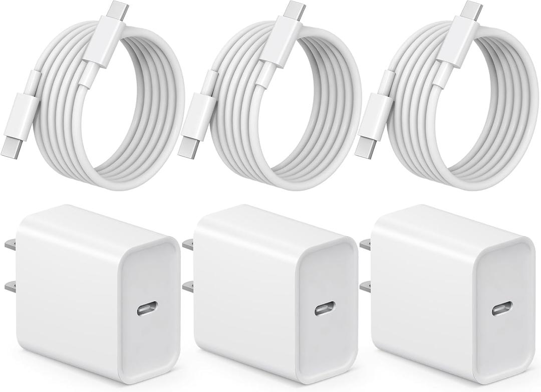 iPhone 17 16 15 Charger Fast Charging 3+3Pack Type C Charger USB C Chargers Block with 6FT Cable for iPhone Air/17/17 Plus/17 Pro/17 Pro Max/16/16 Plus/16 Pro/16 Pro Max/15/15 Pro Max/iPad Pro (White)