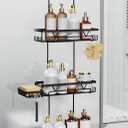 KEGII Shower Organizer Hanging Over the Door, 3 Tier Large Capacity Shower Caddy with 2 Soap Holders & Razor Holders, 18 Hooks & 4-in-1 Dual Hooks, Adjustable Rustproof Bathroom Rack, Black