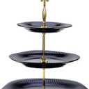 3 Tier Cupcake Stand Ceramic Cake Stand Wedding Dessert Tower, Tiered Serving Tray for Tea Party Afternoon Display Platter (Gold & Black)