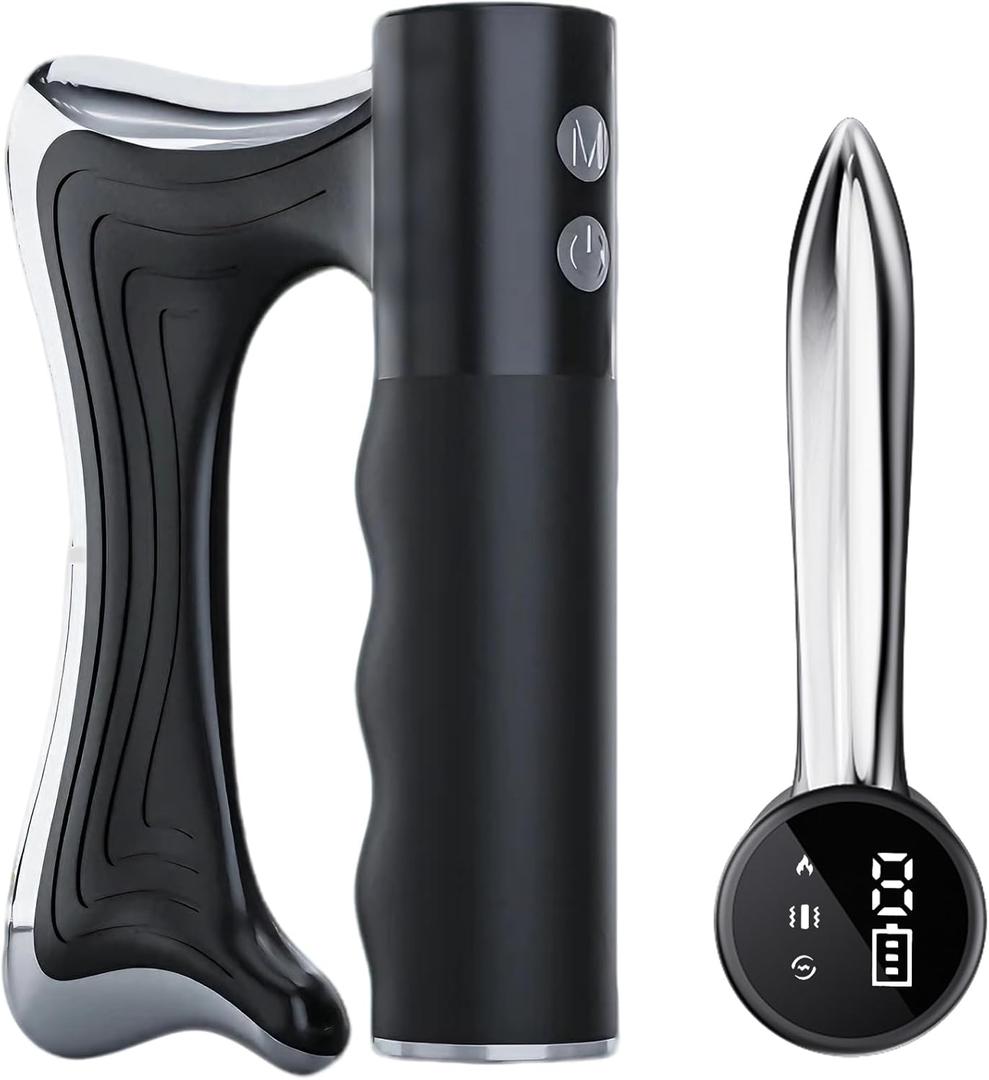 Electric Muscle Scraper Tool with Vibration,Massage& Heat, Portable Gua Sha Massager for Full Body Muscle Recovery, Relaxation, and Pain Relief (Black)