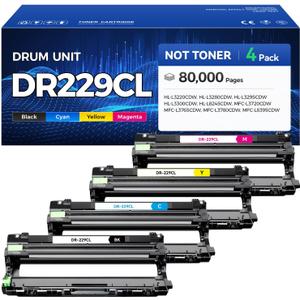 DR229CL Drum Unit Not Toner 4-Pack Set Printer Replacement Compatible for Brother DR-229CL Imaging Drum MFC-L3720CDW MFC-L3780CDW HL-L3220CDW HL-L3280CDW HL-L3300CDW HL-L3295CDW L8245CDW MFC-L8395CDW