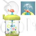 Drinking Cup With Whale Squirt, Cute Whale Cup Water Bottle, Whales Spray Sippy Cups, Leak Proof Weighted Straw Cups for kids (220ml/Green)