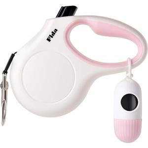 Fida Retractable Dog Leash with Dispenser and Poop Bags, 16 ft Pet Walking Leash for Large Dog up to 110 lbs, Anti-Slip Handle, Tangle Free, Reflective Nylon Tape (L, White)