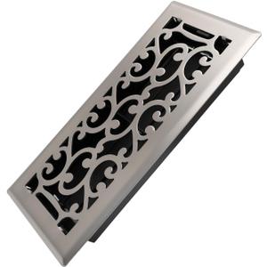 Howeall 4x10 Inches Heavy Duty Walkable Floor Register - Easy Adjust Air Supply Lever Decorative Floor Vent Covers - Savannah Design Vent Covers for Home - Satin Nickel