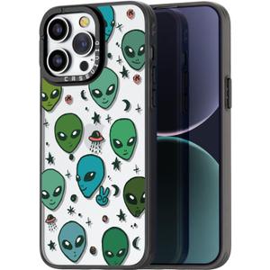 Compatible for iPhone 14 Pro Max Case Cute Aesthetic - Durable Fashion Funny Phone Case - Alien Pattern Print Soft Shockproof Cover 6.7" Black