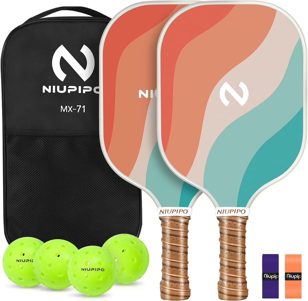 Niupipo Pickleball Paddles, Carbon Fiber Pickleball Paddle Set of 2 with Larger Sweet Spot, Honeycomb Core, Complete Pickleball Paddle Set for Beginners and Advanced Players