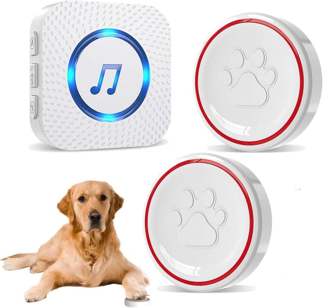 ChunHee Smart Dog Door Bell Wireless Puppy DoorBell for Potty Training, Dog Bells to go Outside, Bells for Dogs to Ring to go Potty, 2 Dog Buttons [New 2025] (1 White Receiver+2 White Button)
